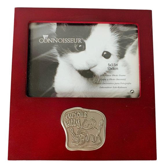 Connoisseur Accents Photo Frame Curious Kitty Cat 5"x3.5" Maroon Tabletop Desk - Picture 8 of 11